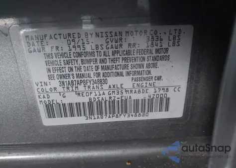 2015 Nissan Sentra Sr from USA, damaged, VIN 3N1AB7AP8FY348830